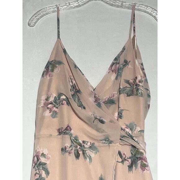 Joanna August Chiffon Maxi Wrap Gown M Pink Floral Flowy Dress Bridal Formal - Picture 3 of 10
